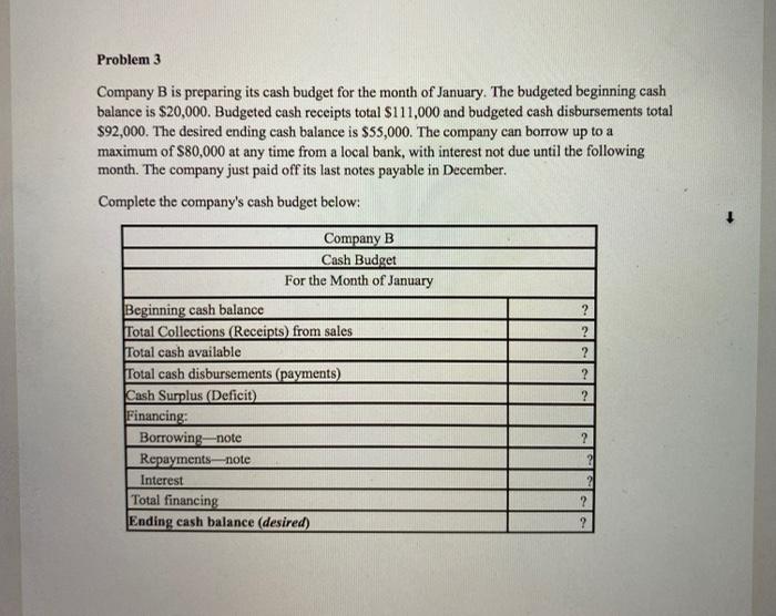  please show all work Problem 3 Company B is preparing its