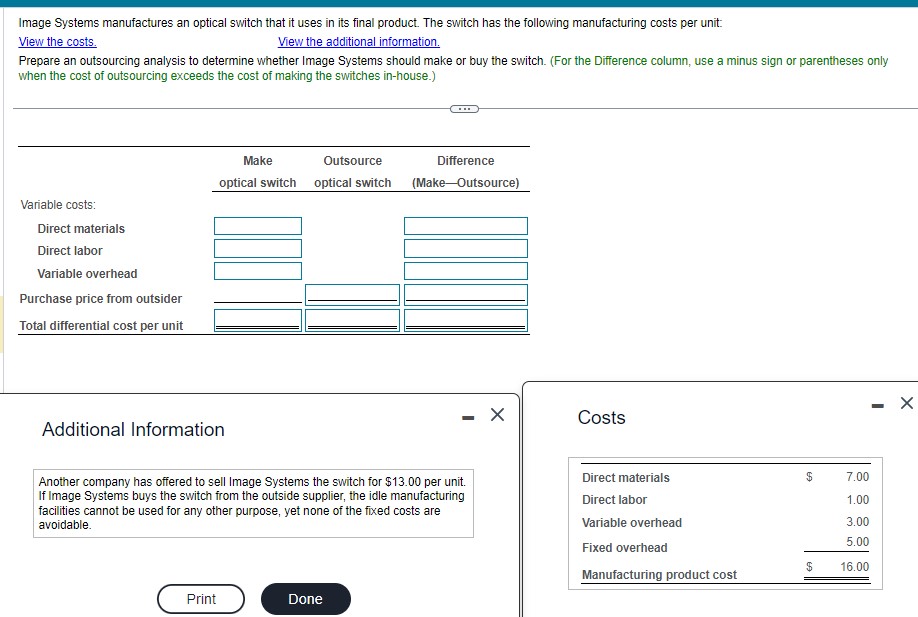  *2 PARTS* View the costs. View the additional information. Prepare an
