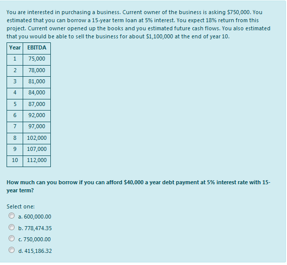  1 You are interested in purchasing a business. Current owner of