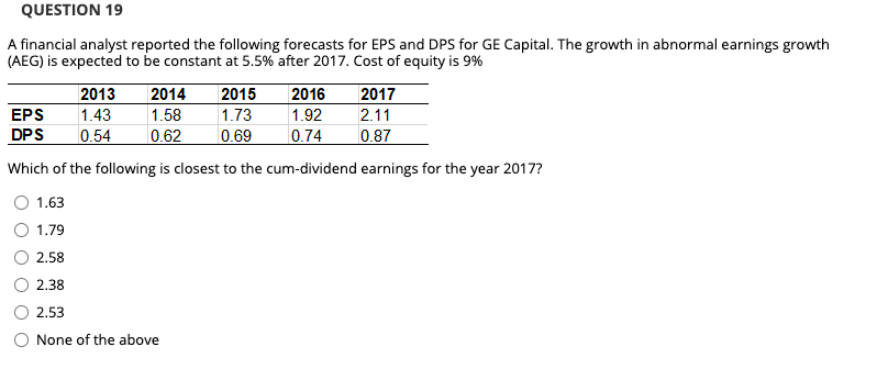 and DPS for GE Capital. The growth in abnormal earnings growth (AEG)