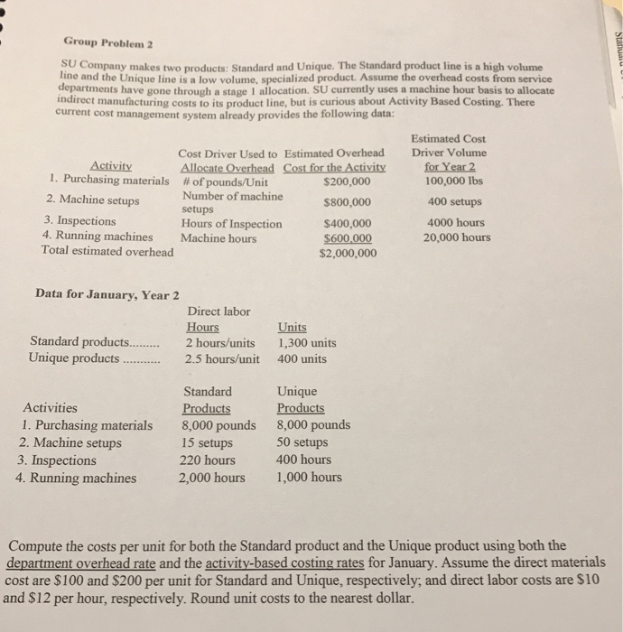  Please show work. Thanks Group Problem 2 SU Company makes two