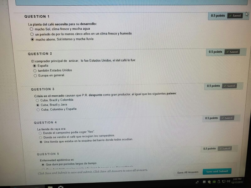  QUESTION 1 0.5 points saved La planta del caf necesita para