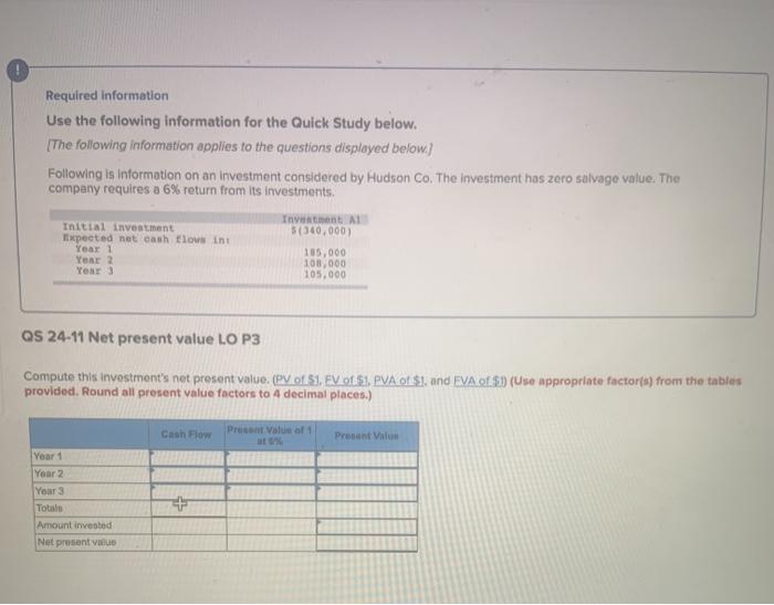  Required information Use the following information for the Quick Study below.