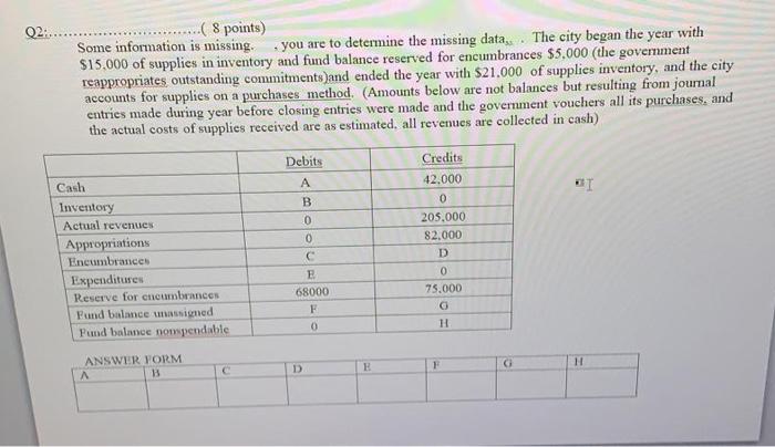  Q2: ..( 8 points) Some information is missing. you are to
