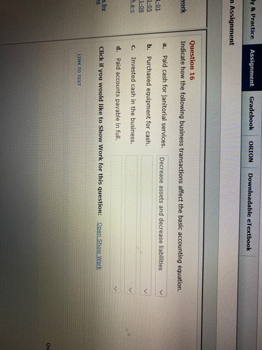  y & Practice Assignment Gradebook ORION Downloadable eTextbook n Assignment vork