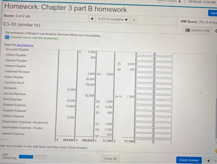8 of 8 (0 complete) Score: 0 of 2 pts E3-30 (similar