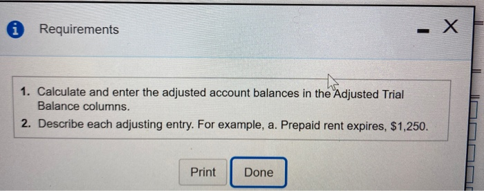 worksheet.) Read the requirements Requirement 1. Calculate and enter the adjusted account