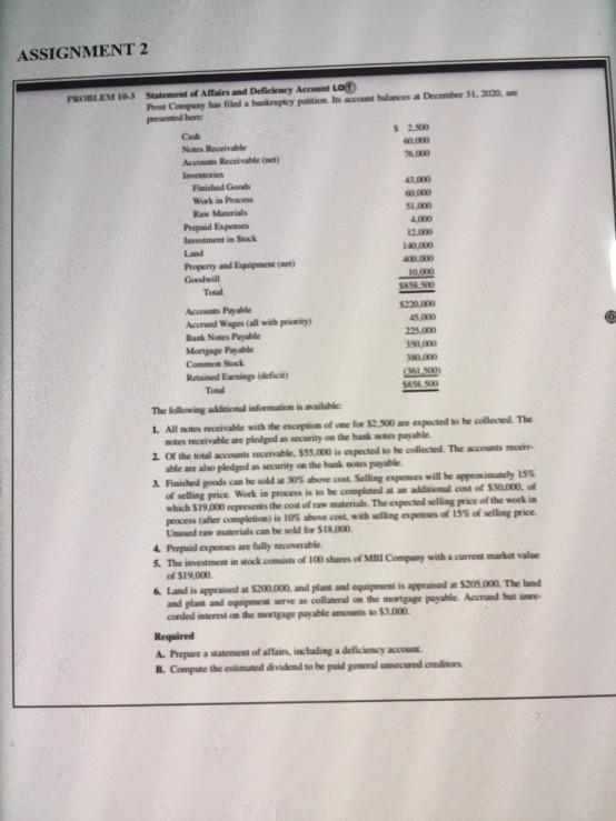 Subject : Advanced Accounting ASSIGNMENT 2 PROBLEMSS Semen Altersand Defence Account LOD