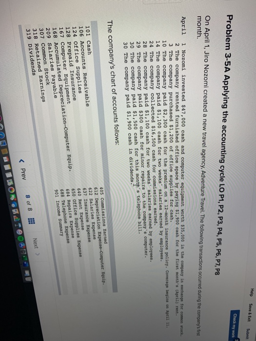  Help Seve Ext Submit Check my work Problem 3-5A Applying the