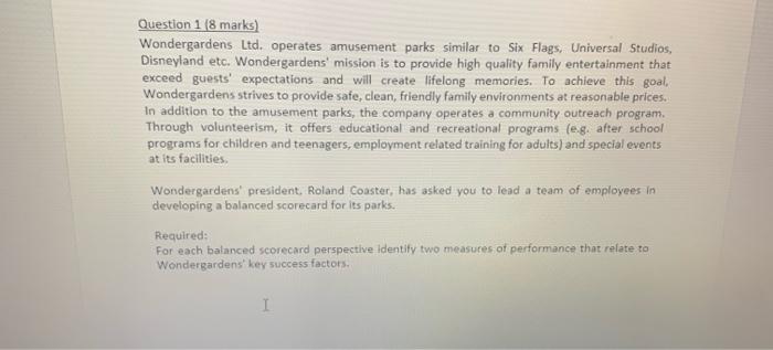 Question 1 (8 marks) Wondergardens Ltd. operates amusement parks similar to