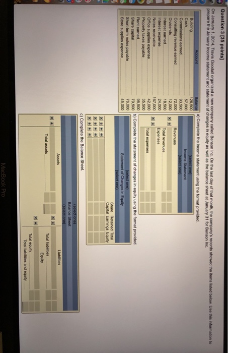  Question 3 (35 points) On January 1, 2014. Travis Goodall organized