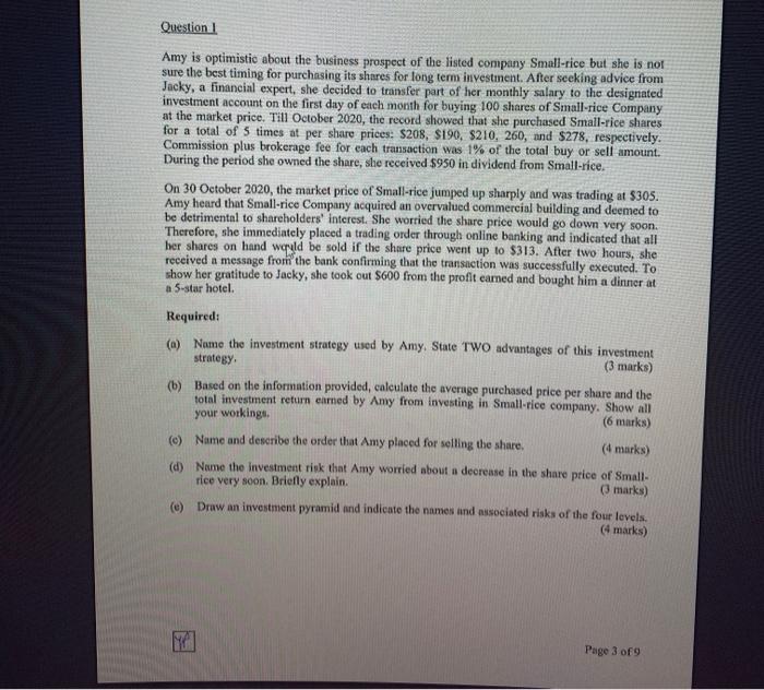  Question 1 Amy is optimistic about the business prospect of the