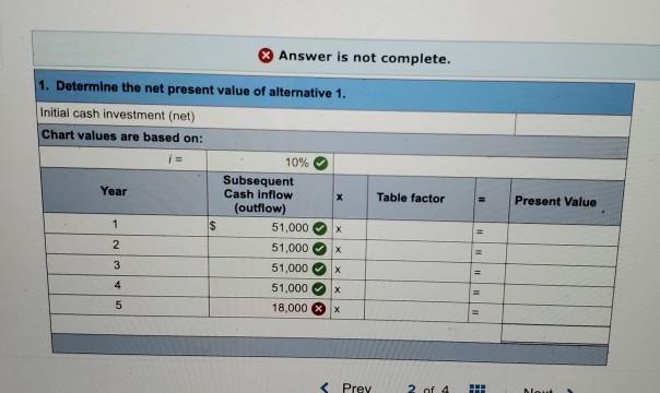 the two alternatives follows. Management requires a 10% rate of return on