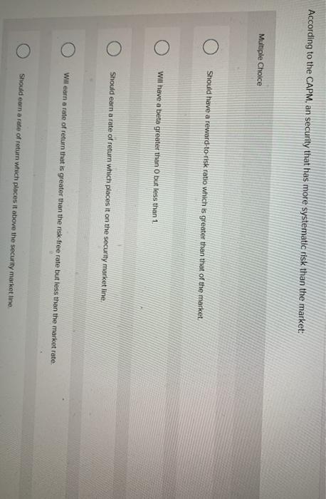 to the overall economy Is measured by beta Cannot be avoided if