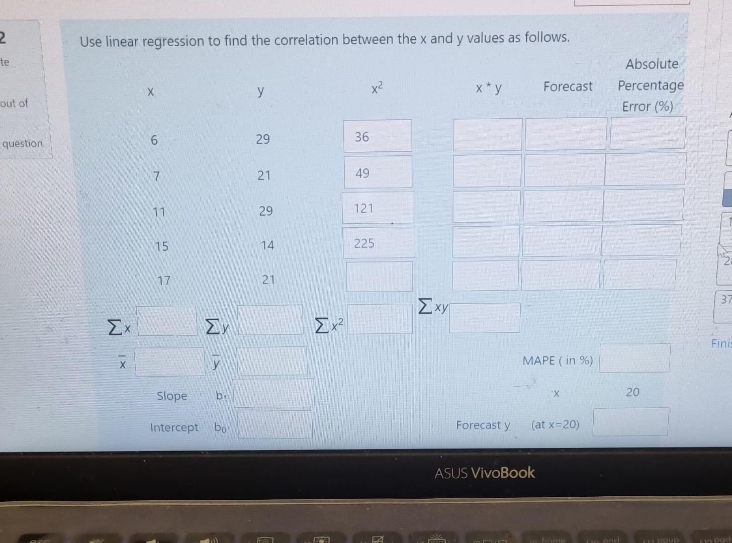 Use linear regression to find the correlation between the x and
