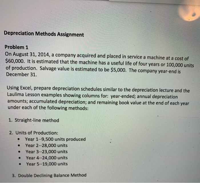  Depreciation Methods Assignment Problem 1 On August 31, 2014, a company