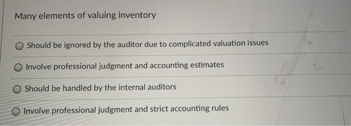  Many elements of valuing inventory Should be ignored by the auditor
