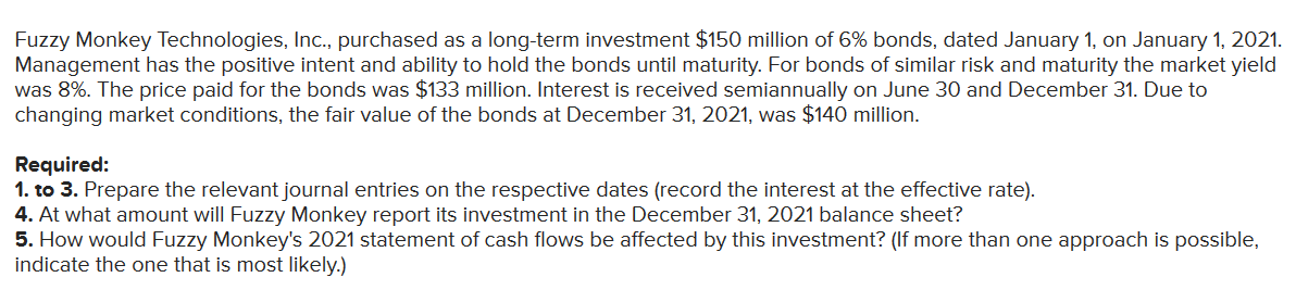 Fuzzy Monkey Technologies, Inc., purchased as a long-term investment $150 million