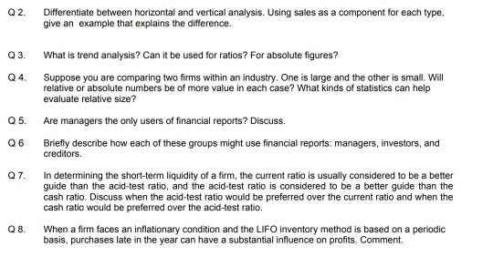 Q 2. Differentiate between horizontal and vertical analysis. Using sales as