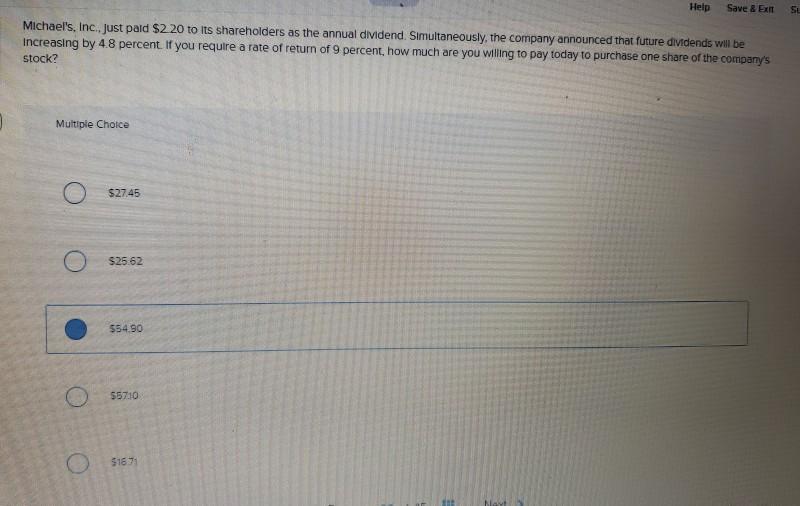  Help Save & EX SL Michael's, Inc., just paid $2 20