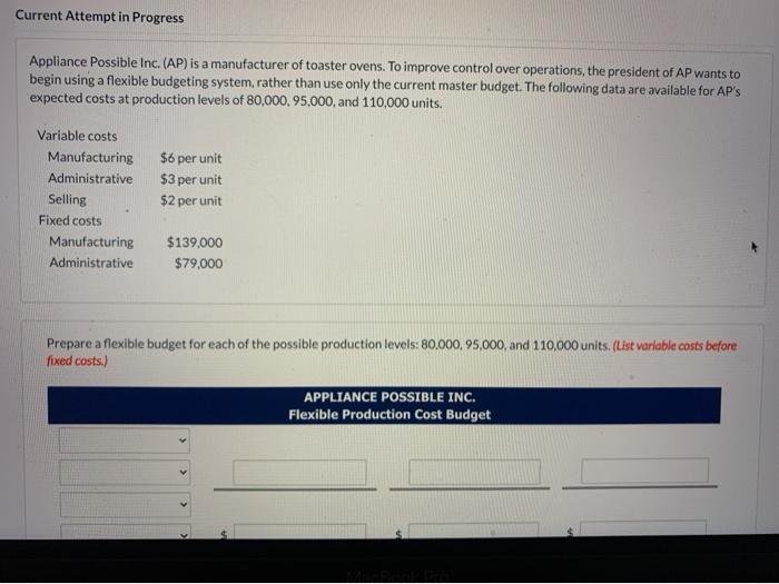  Current Attempt in Progress Appliance Possible Inc. (AP) is a manufacturer