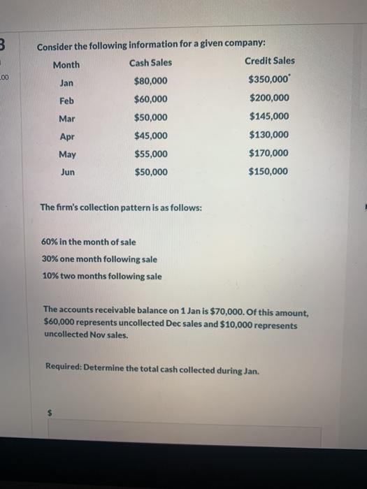  3 . .00 Consider the following information for a given company: