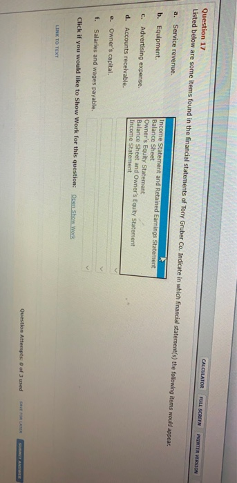  CALCULATOR Question 17 Listed below are some items found in the