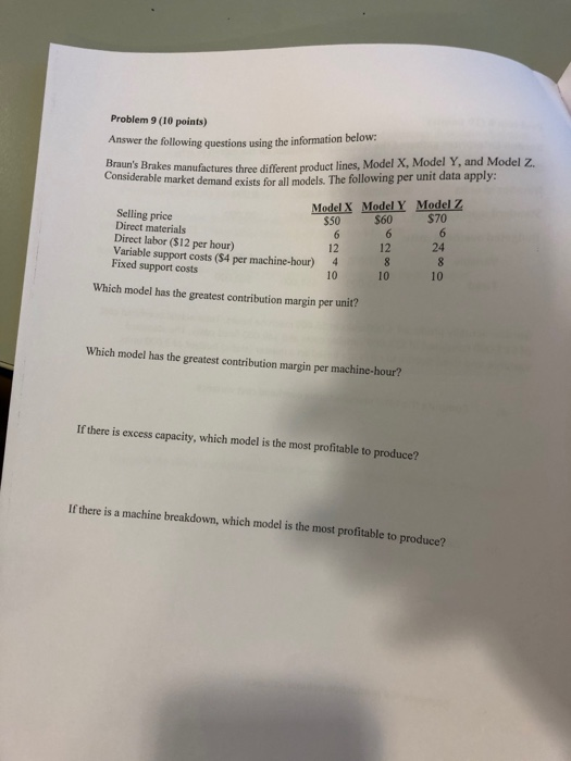 Help, please. I have test Problem 9 (10 points) Answer the following