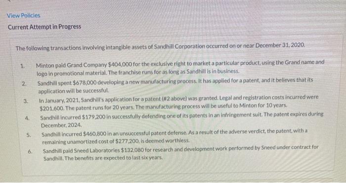  View Policies Current Attempt in Progress The following transactions involving intangible