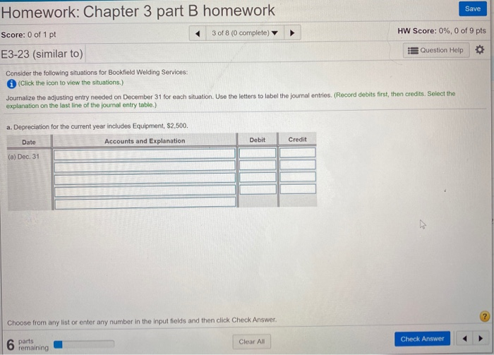 Fill in with the info given. Save Homework: Chapter 3 part B