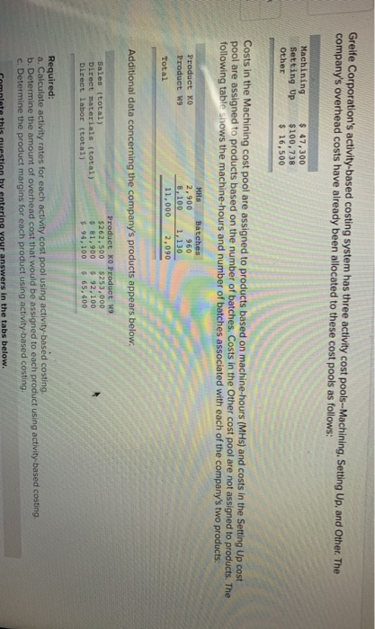 Greife Corporation's activity-based costing system has three activity cost pools --Machining,