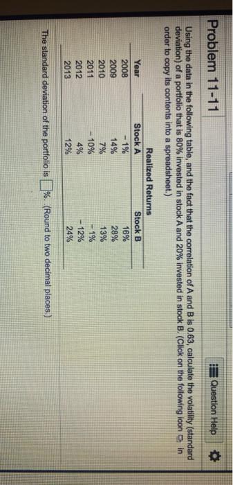  Problem 11-11 Question Help Using the data in the following table,