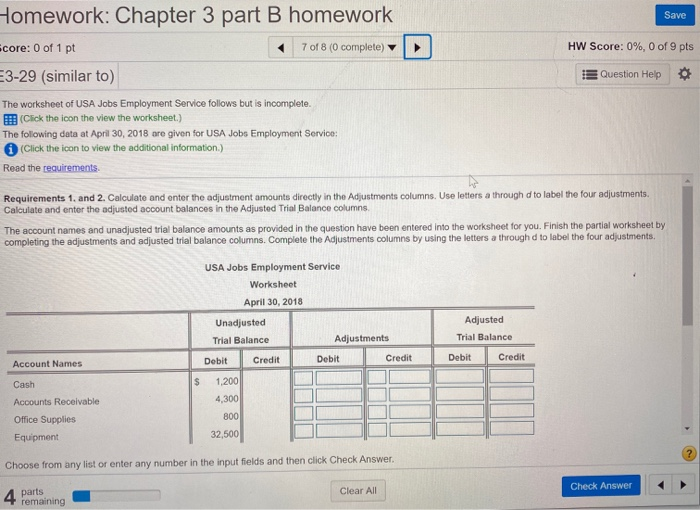 Fill in with the info given. Save Homework: Chapter 3 part B