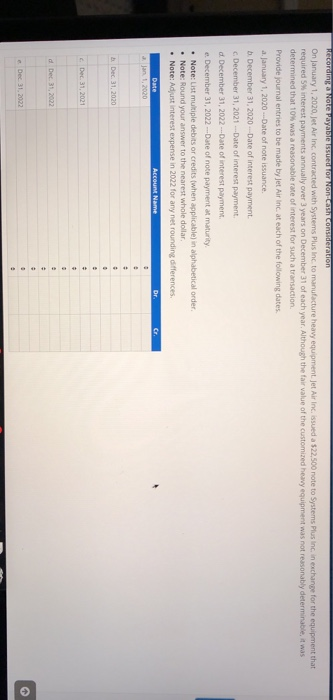  Recording a Note Payable OT NOIR Consideration On January 1, 2020.