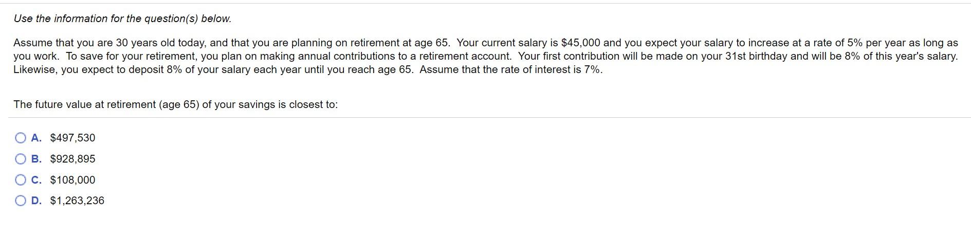 Use the information for the question(s) below. Assume that you are