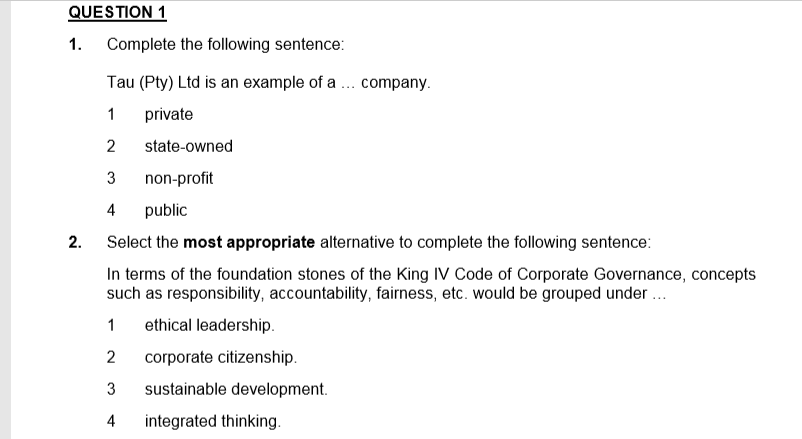 please help me with number 1,2,3,4,5,6,8and 9 QUESTION 1 1. Complete the