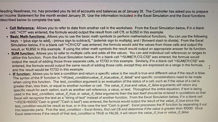  Reading Readiness, Inc. has provided you its list of accounts and