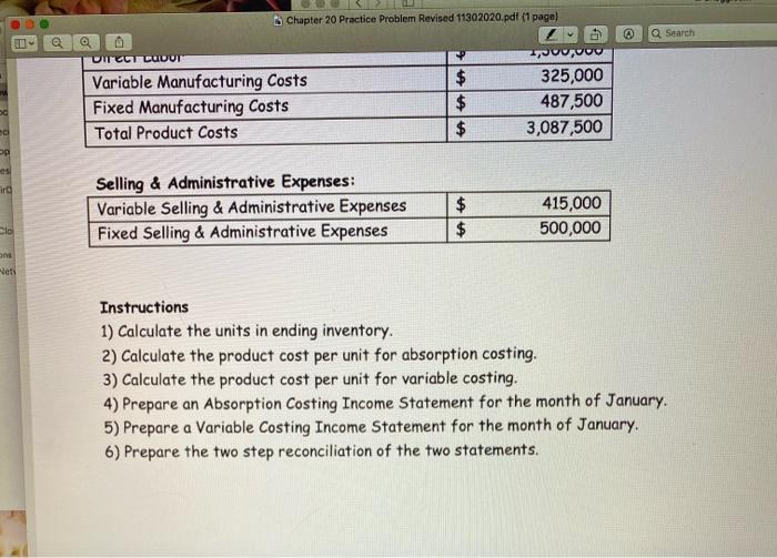 Inc. had the below production and administrative costs for the of December