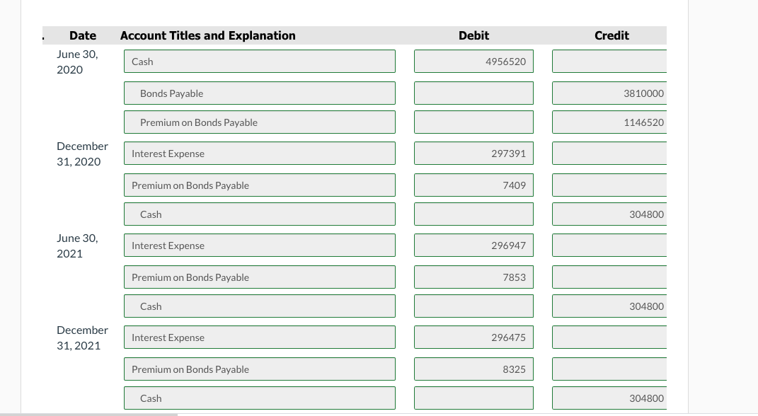 $3,810,000 face value of 16%, 20-year bonds at $4,956,520, a yield of