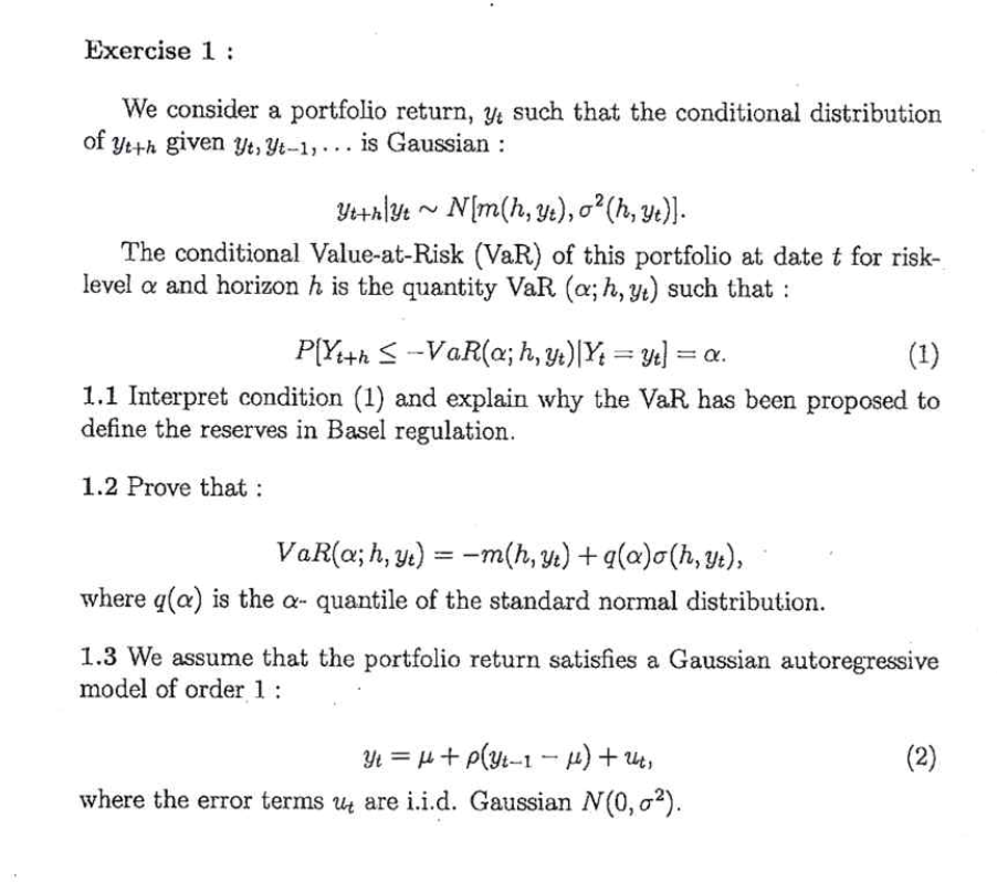 Exercise 1 : We consider a portfolio return, yt such that