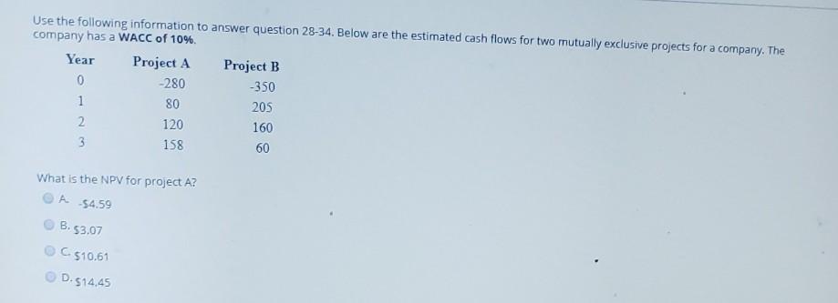 Use the following information to answer question 28-34. Below are the