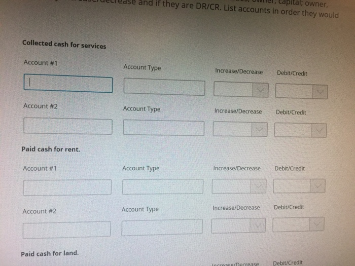 help pls case and if they are DR/CR. List accounts in order