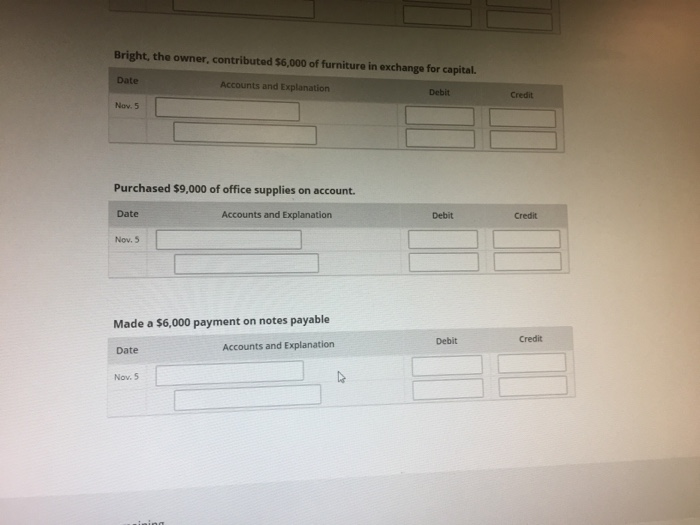 Account #1 Account Type Increase/Decrease Debit/Credit Account Type Account #2 Paid cash