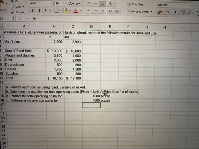  Cut Arial 10 A A Wrap Text General Copy Paste B