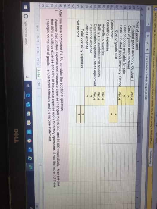 Ended October 31, 2017 4 1 P1-5A Prepare a cost of goods