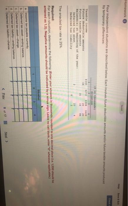  Homework Saved Help savet Four independent situations are described below. Each