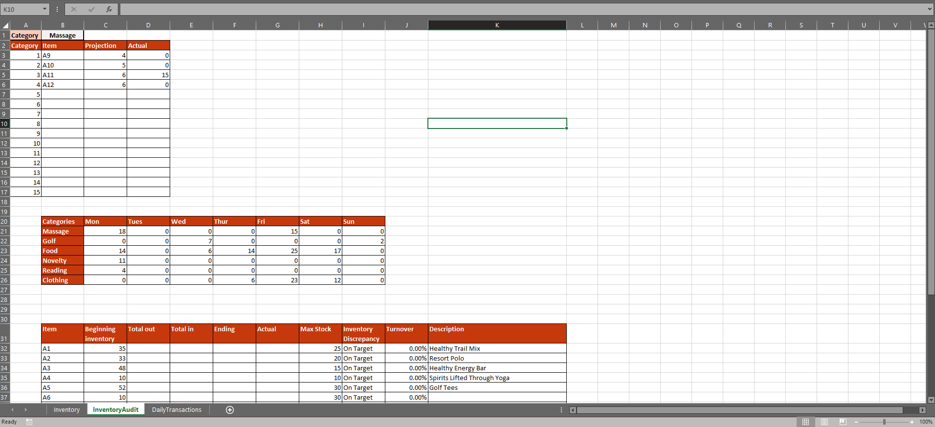 Calculate the total quantity sold per category in range D32:D51 based on