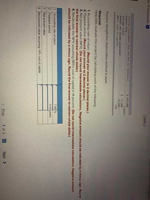  der 11 Homework Initial investment (for two hot air balloons) Useful