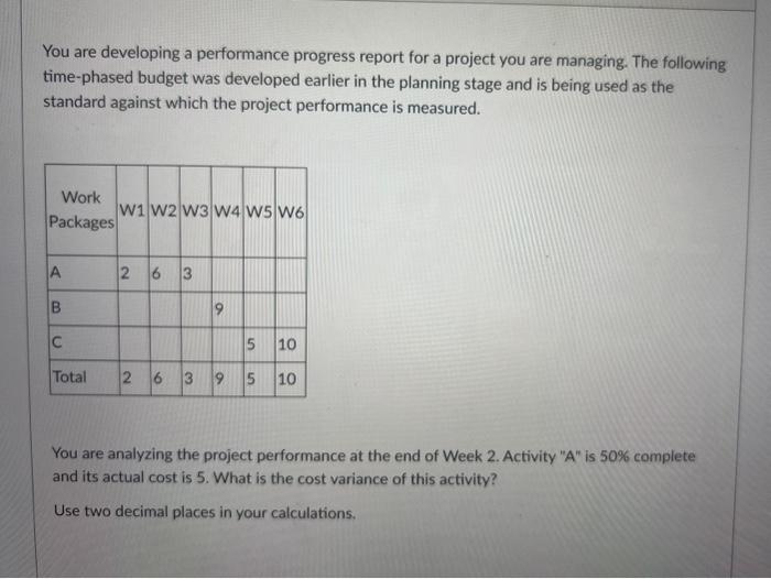  You are developing a performance progress report for a project you
