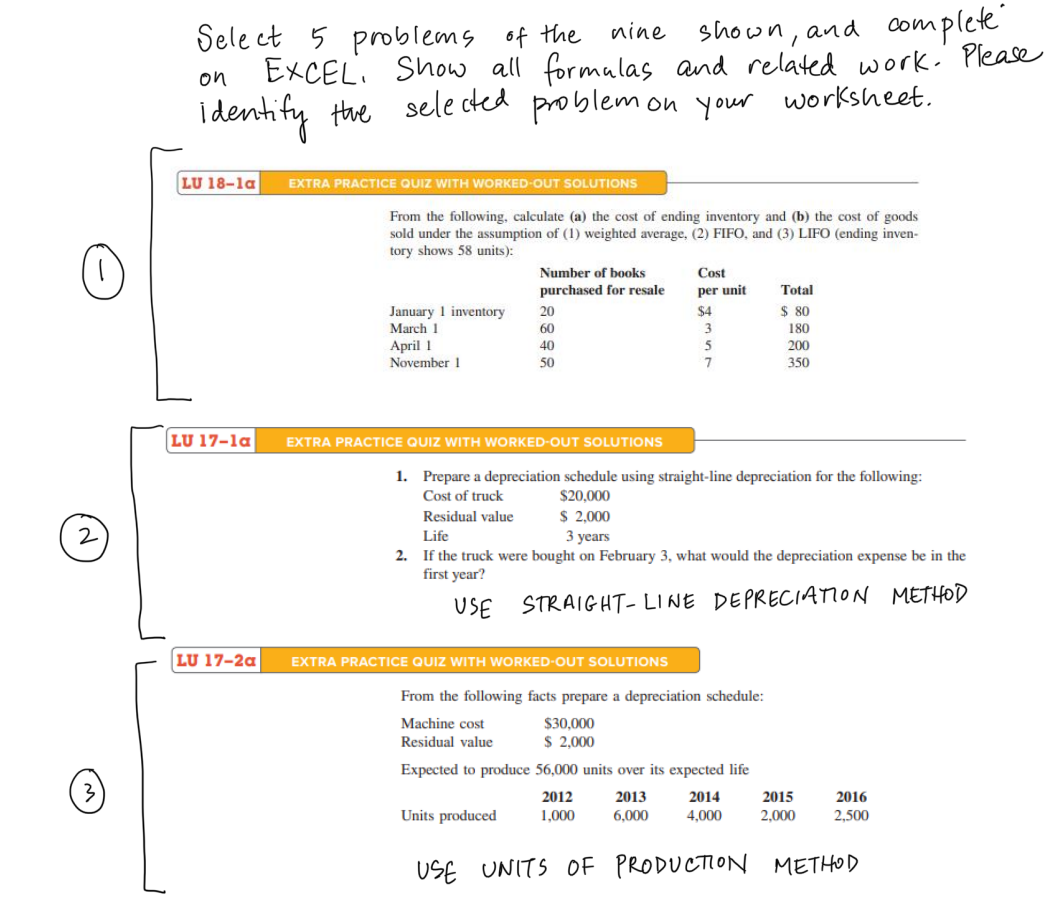  of the Select 5 problems nine shown, and complete EXCELi Show